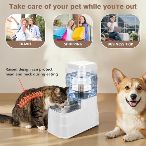 1.6 Gallon Pet Automatic Dog Water Dispenser Cat Gravity Waterer Feeder with Stainless Steel Bowl 8L Large Capacity Puppy Feeding Raised Bowls with Filter (White / 6L(1.6 Gallon))