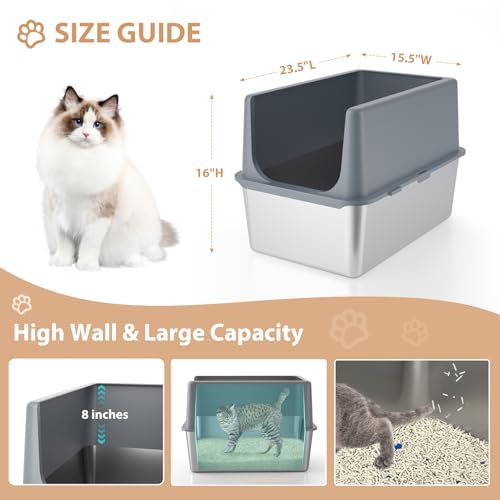 Stainless Steel Cat Litter Box with Lid (16" High / Grey)