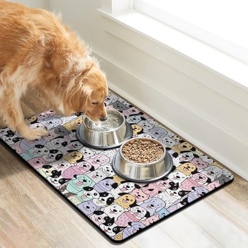 Pet Feeding Mat for Floors Waterproof Dog Mat for Food and Water Absorbent Quick Dry Non Slip mat for Cat Bowls (32"L x 24"W / ColorfulDog)