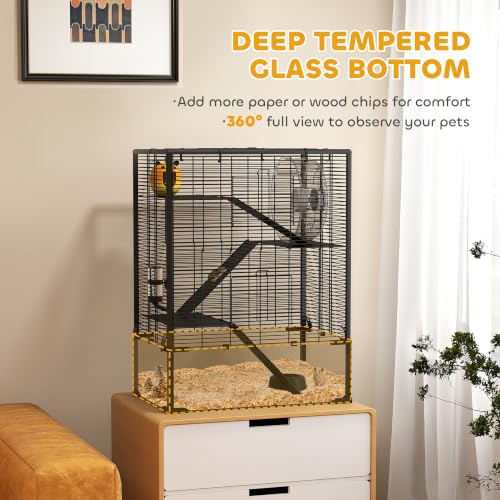 Large Hamster Cage 9" Deep Tempered Glass Bottom 24"x16"x31.5" Black (23.6"L x 15.7"W x 31.5"H)