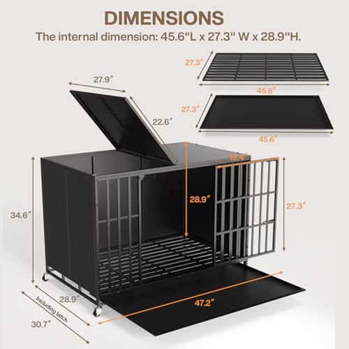48 inch Heavy Duty Indestructible Dog Crate (47.2"L x 30.7"W x 34.6"H / Black)