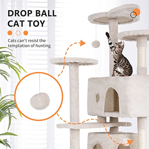54" Cat Tree Tower (54in / Beige)
