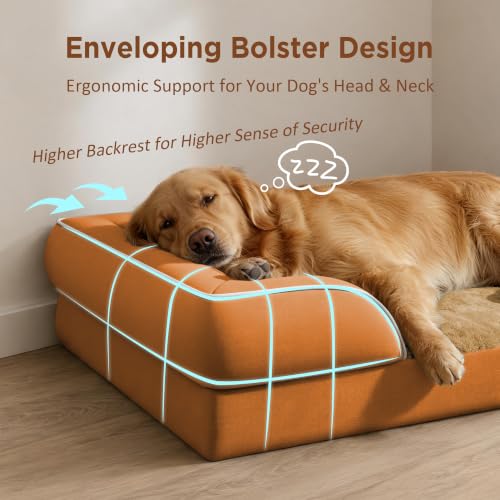 Waterproof Orthopedic Dog Beds for Extra Large Dog (45.0"L x 35.0"W x 8.5"Th / Orange)