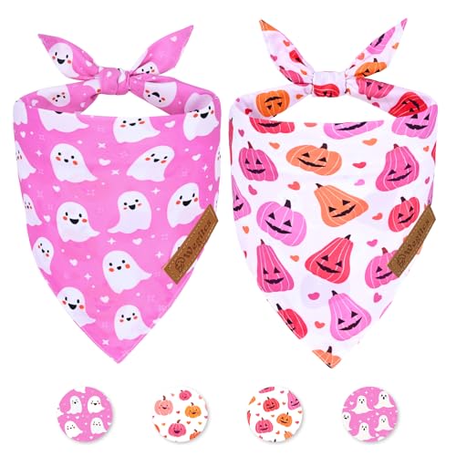 2 Pack Halloween Dog Bandanas (Pink / X-Large)