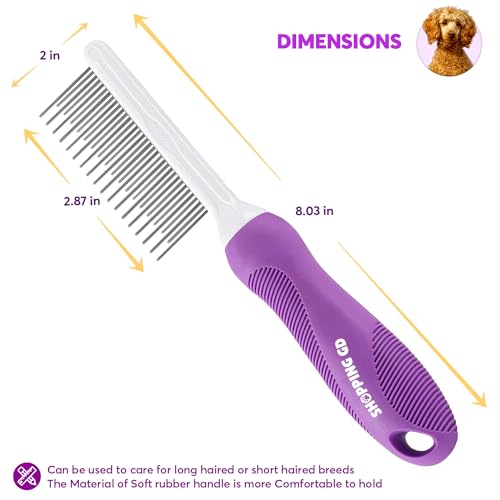Detangling Pet Comb for Dogs & Cats with Long & Short Stainless Steel Metal Teeth for Removes Tangles and Knots