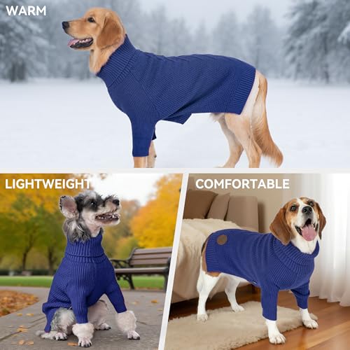Dog Sweater Long Sleeve Warm Knit Sweaters for Small Dogs Boy Girl (Blue / Large)