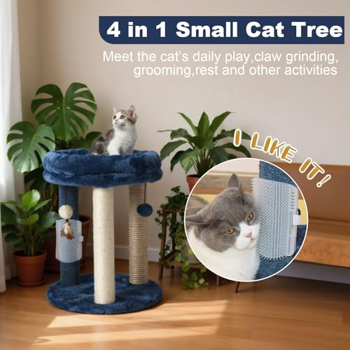 Cat Scratching Post Tree with Tower Soft Bed.Natural Quality Sisal Carpet Jute Scratch Posts with Three Hanging Ball Toys and Massage Brush for Indoor Cats and Kittens Blue (For indoor cats and kittens / Blue)