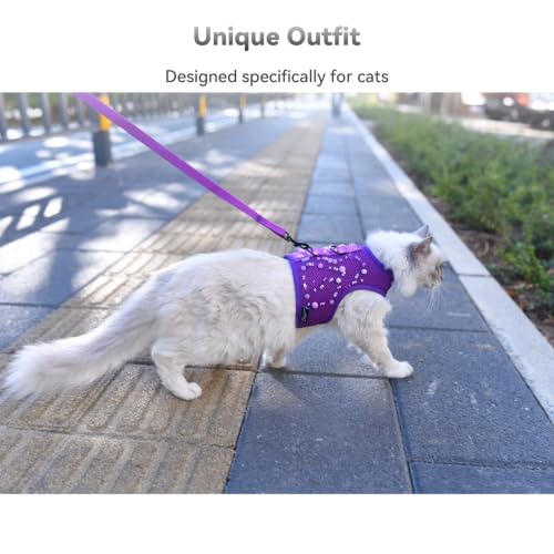 Cat Harness and Leash Set for Walking Escape Proof (Purple / XL 11-20 lbs)