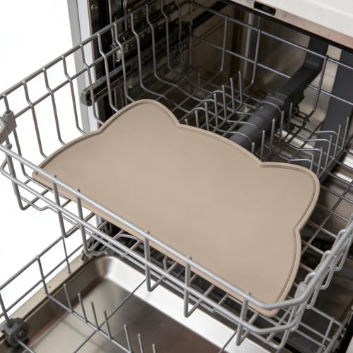 Cat Food Mat Silicone Non Slip Dog Bowl Mat Waterproof Cat Feeding Mat Stop Food Spills and Water Messes Out to Floor Pet Food Mat (Warm Taupe / 24'' x 14'')