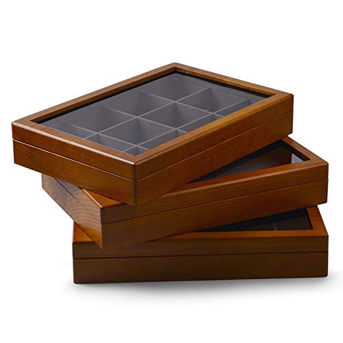 Solid Wooden Jewelry Box Large Vintage Organizer Display Tray (Grey Flat Box)