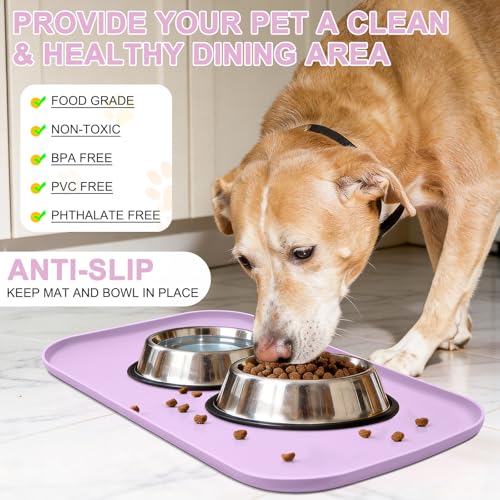 Waterproof Silicone Pet Food Mat with Raised Edge for Dog & Cat (Lavender / 24"L x 16"W)