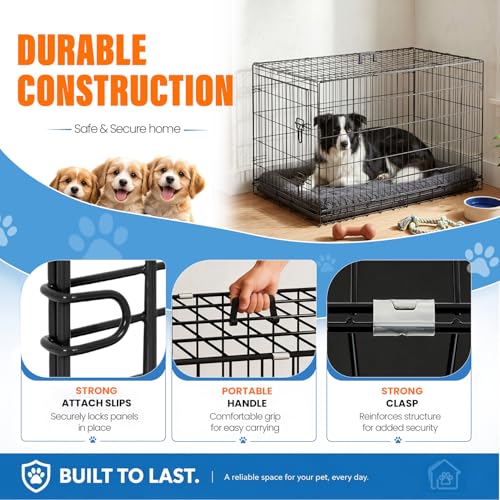 Dog Crate for Large Dogs 42 Inch Folding Kennel Metal Pet Cage Black (Black / 42.0"L x 24.0"W x 26.0"H)