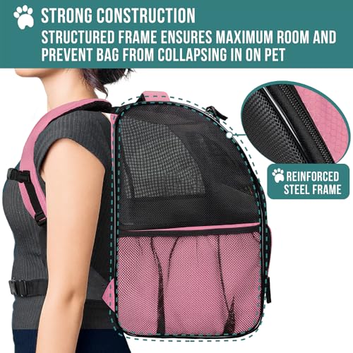 Dog Backpack Carrier Airline Approved Cat Pet Puppy Bag (Pink)