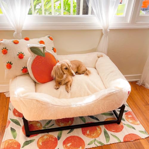 Luxury Aesthetic Dog Bed for Medium Dogs with Washable Cover (Soft White / Medium)
