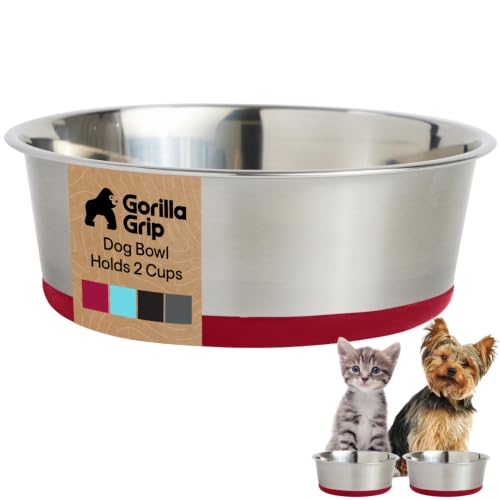 Dog Bowl Food Grade Stainless Steel Water Bowls (Red / 2 Cup - Single Bowl)