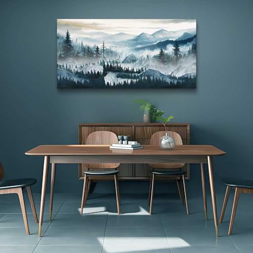 Canvas Wall Art For Living Room Large Wall Decor for Bedroom Home Decor Office Decorations Fog Forest Landscape Wall Painting Stretched And Framed Pictures Art Ready To Hang Works (60"L x 30"W / Forest Wall Art Painting)