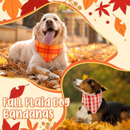 50 Pcs Fall Plaid Dog Bandanas Bulk (Fall Plaid / 31.5 x 21.7 x 21.7")