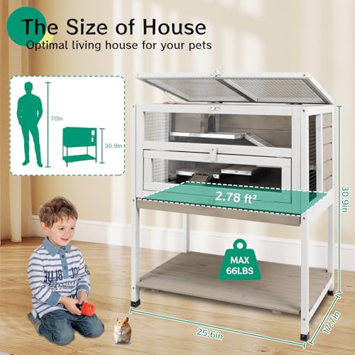 Guinea Pig Cages Hamster Cage Indoor with Stand Storage Wooden Outdoor Small Animals Habitat with Hideout House Pull Out Tray (25.6"L x 17.5"W x 30.0"H)