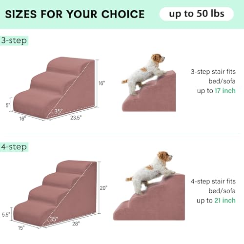 4 Step Dog Stairs Pet Ramp for High Beds (Pink / 4-Step 20"H)