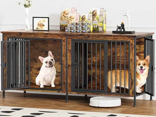 63" Dog Crate Furniture for 1 or 2 Dogs (Brown / 63.0"L x 23.6"W x 27.9"H)