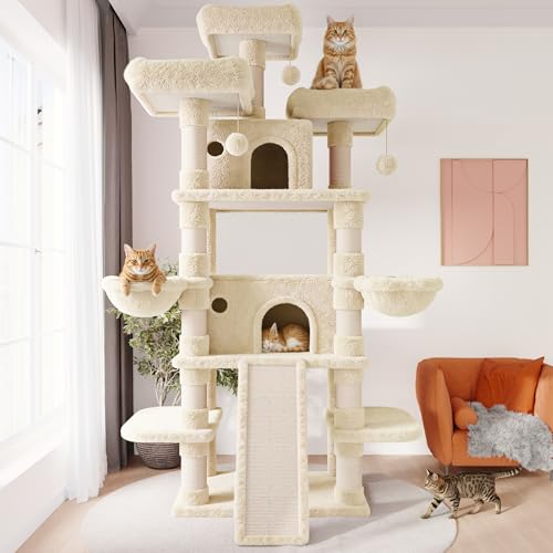81 Inches Extra Large Cat Tree for Indoor Adult Cats (81in / Beige)
