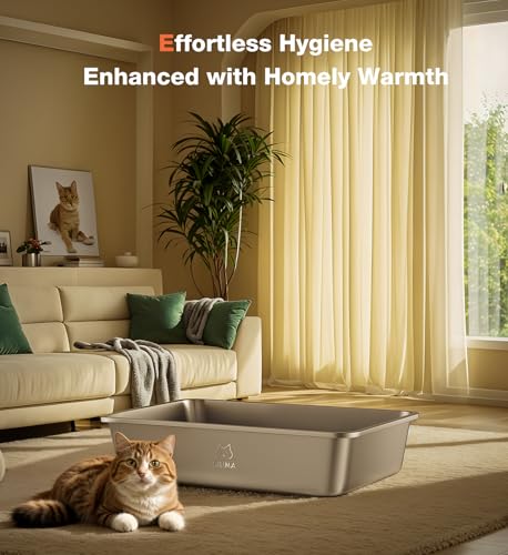 Stainless Steel Cat Litter Box (Metal colour / 15.6"L×11.6"W×3.9"H)