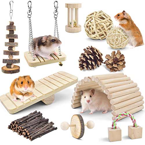 Safe 12 Pack Hamster Chew Toys Gerbil Rat Guinea Pig Chinchilla Chewing Toys Cage Accessories (12 Pack)
