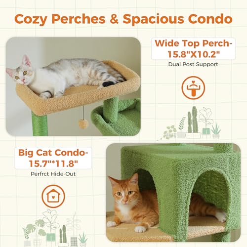 69" Cactus Cat Tower with Hammock & Scratching Posts (Green / 69 Inches)