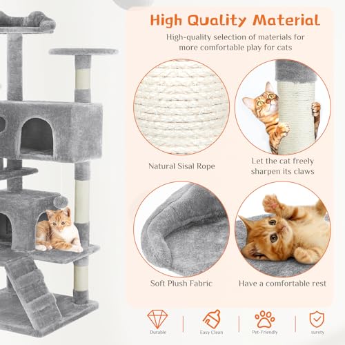 54 inch Cat Tree Tower with Scratching Posts (Light Grey / 54*20*20IN)