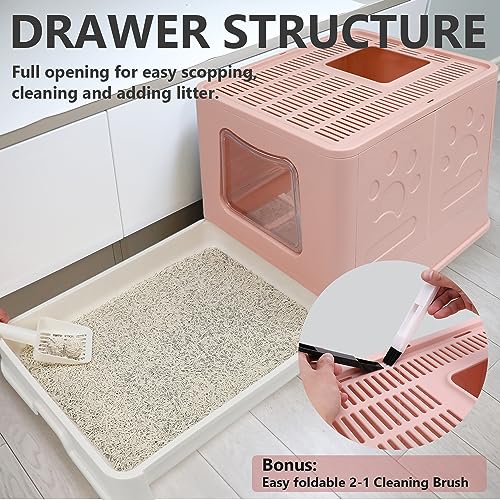 XL Foldable Cat Litter Box with Lid (Pink / X-Large)