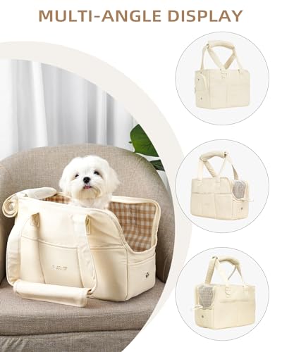 Dog Carrier for Small Dogs Rabbit cat with Large Pockets (Beige / 17.0"L x 7.5"W x 12.0"H)