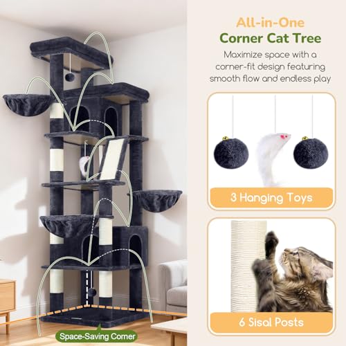 80in XXL Extra Large Corner Cat Tree Tower (80inch / Dark Grey)