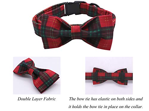 Christmas Dog and Cat Collar with Bowtie (Large (Pack of 1) / Red&Green Grid)