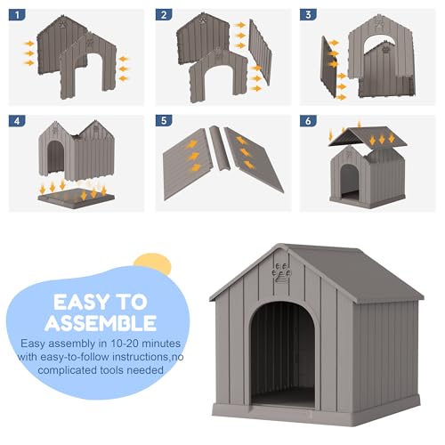 Dog House Outdoor Indoor for Small Medium Dogs (Grey / 26.18" L × 24.02" W × 25.98" H)
