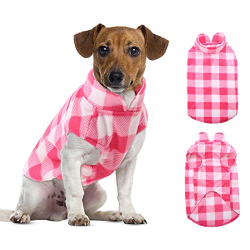 Dog Sweater Plaid Fleece Vest Puppy Shirt for Small Medium Dogs (Medium / Plaid-Pink)