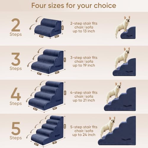 4 Step Pet Stairs for High Beds & Sofas (Blue / 4-step 19.6"H)