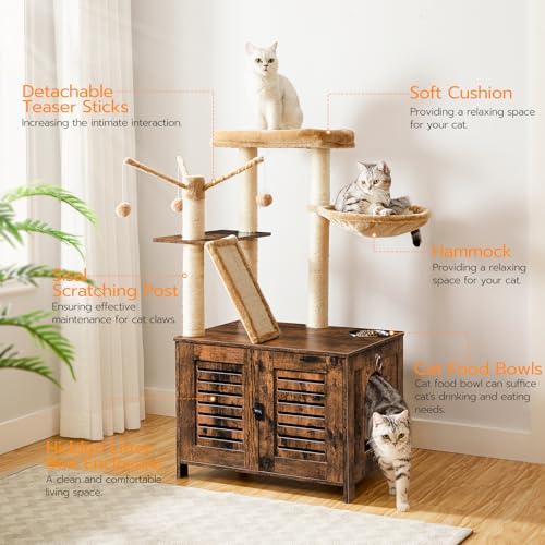 Cat Tree with Litter Box Enclosure (Rustic Brown)