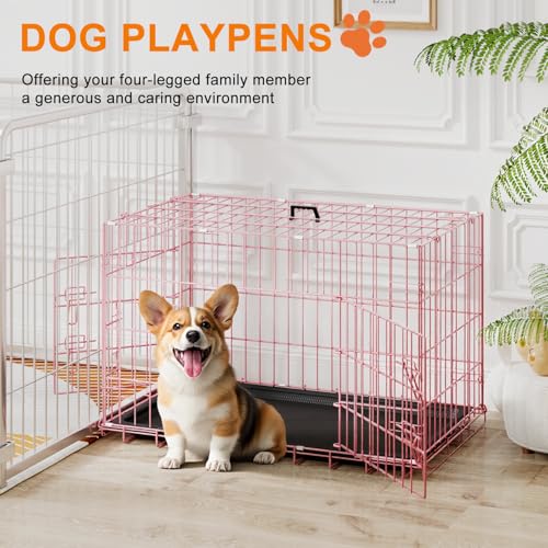 30" Foldable Metal Dog Crate (Pink)