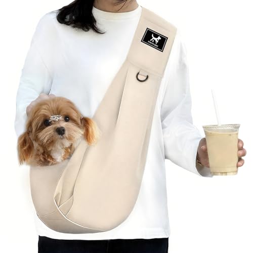 Dog Sling Carrier for Small Dogs up to 15 lbs (Apricot / 30.3"L x 9.5"W x 27.6"H)