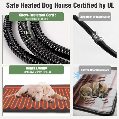 Heated Dog House for Outside Weatherproof Large Dog Kennel with Heating Pad Anti