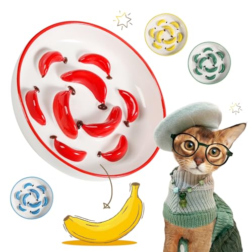 Ceramic Slow Feeder Cat Bowl (Bright Red / 1.2"H Standard)