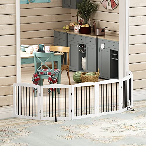 Freestanding Pet Gate for Dogs (24" Height-6 Panel / White & Black)