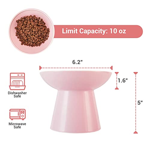 Extra Wide Elevated Ceramic 6.2" Shallow Cat Food Bowl (Pink-Shallow)