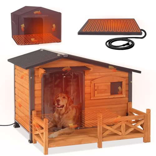 Large Heated Dog House Outdoor Insulated Dog Kennel with Safe Heating Pad
