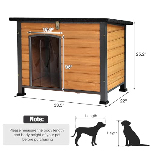 33.5’’ Dog House Outdoor Weatherproof Dog Kennel with Upgraded Thickened Metal Frame (Dog House)
