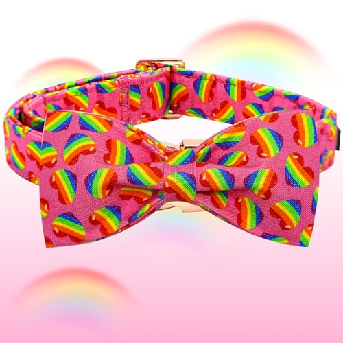 Dog Collar LGBT Rainbow Pet Collars with Bow Small (Rainbow Heart / Small (Pack of 1))