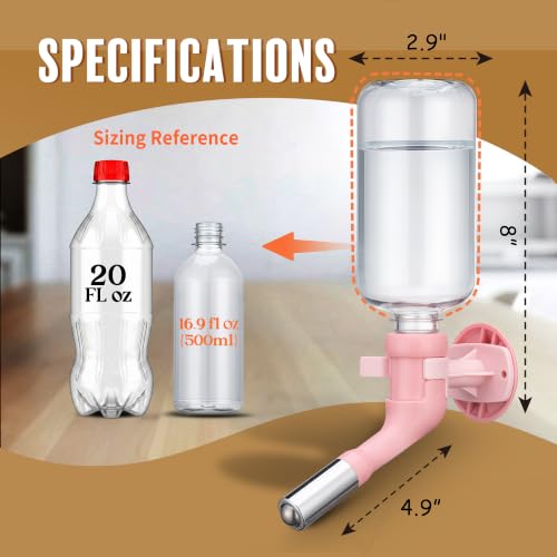 Patented No Drip Dog Water Bottle (C570 Pink / Large Sized Dogs-16.9 fl.oz)