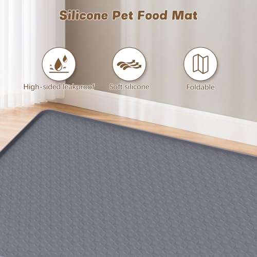 Cat Food Mat Extra Large Silicone Pet Bowl Mat 51''x25.6'' (Dark Grey / 51"L x 25.6"W)