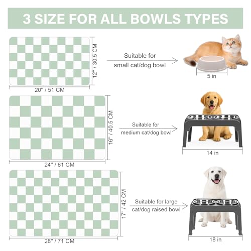 Checkered Dog Cat Feeding Mat (17"L x 28"W / Green & White)