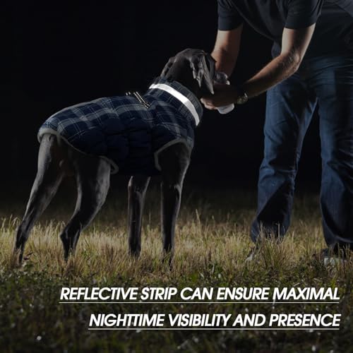 Dog Cold Weather Coats Reflective Dog Warm Jacket with Harness (Blue Plaid / S(chest:17in))